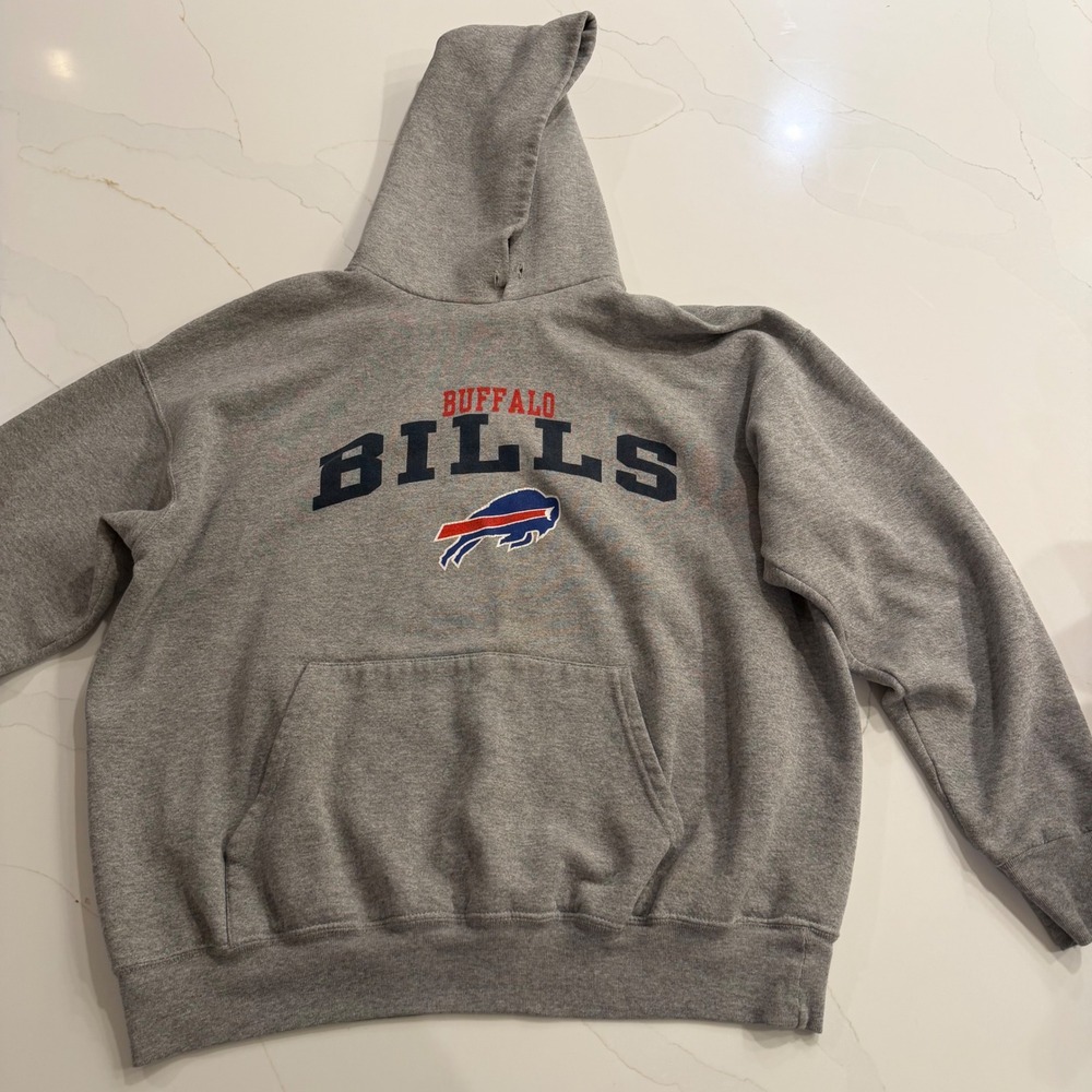 NFL Team Apparel Buffalo Bills Hoodie Heather Gray Pullover Mens‎ L Logo